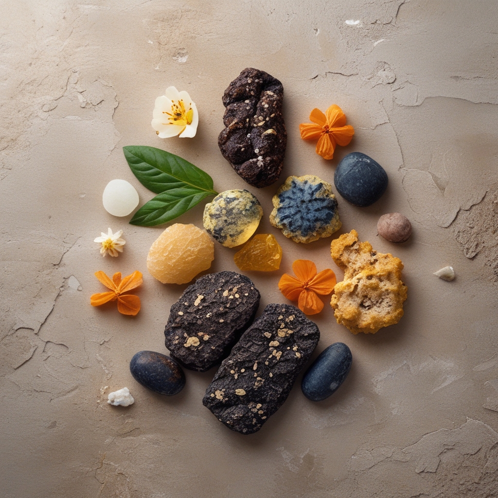 Tampilan atas makanan kaya zinc meliputi biji labu kering, kacang mete, dan biji bunga matahari di atas permukaan batu abu-abu alami